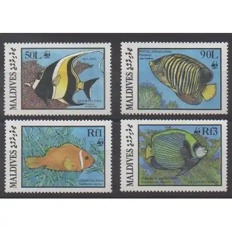 Prix Cassé Maldives - 1986 - No 1077/1080 - Animaux marins