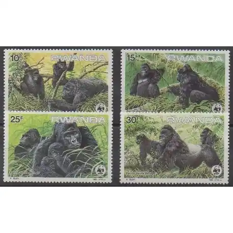 Quantité Limitée Rwanda - 1985 - No 1173/1176 - Mammifères - Espèces menacées - WWF