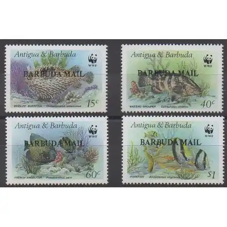 Barbuda - 1987 - No 875/878 - Animaux marins - Espèces menacées - WWF Tendance