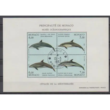 Monaco - Blocs et feuillets - 1992 - No BF56 - Mammifères - Animaux marins - Oblitéré Certifié