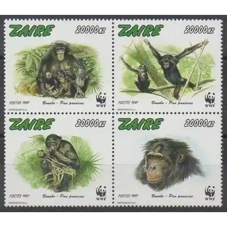 Offre Exclusive Zaïre - 1997 - No 1487/1490 - Mammifères - Espèces menacées - WWF