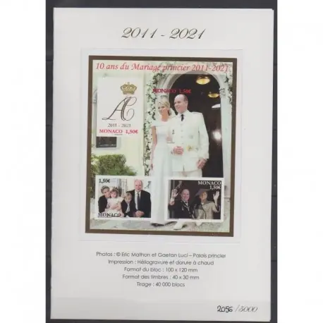 Livraison Express Monaco - Blocs et feuillets - 2021 - BFND 10 ans du mariage princier - Principauté