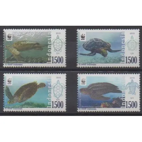Usine Directe Indonésie - 2010 - No 2484/2487 - Tortues - Espèces menacées - WWF