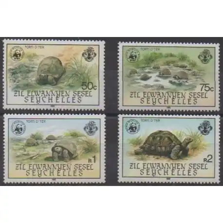 Meilleur Prix Seychelles Zil Eloigne Sesel - 1985 - No 120/123 - Tortues - Espèces menacées - WWF