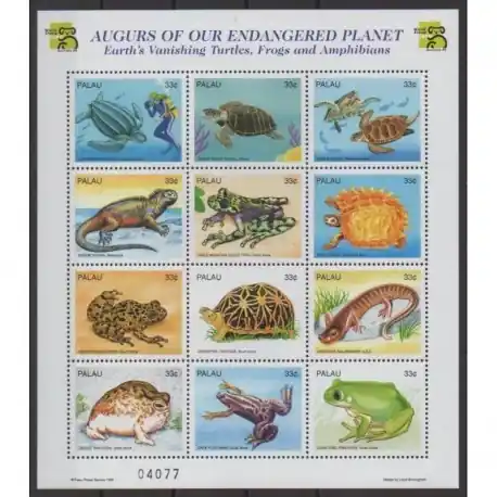 Certifié Palau - 1999 - No 1251/1262 - Reptiles - Tortues - Espèces menacées - WWF