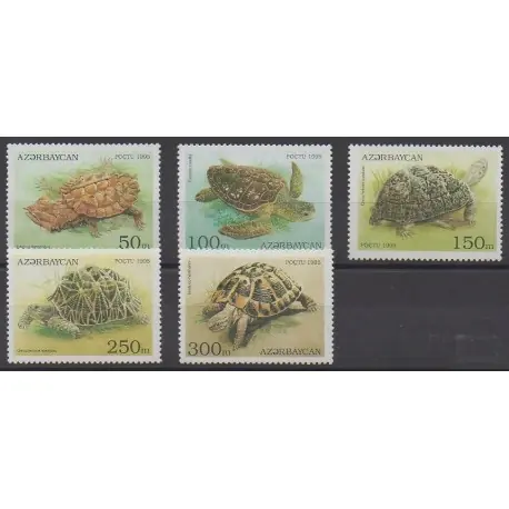 Certifié Azerbaïdjan - 1995 - No 215/219 - Tortues