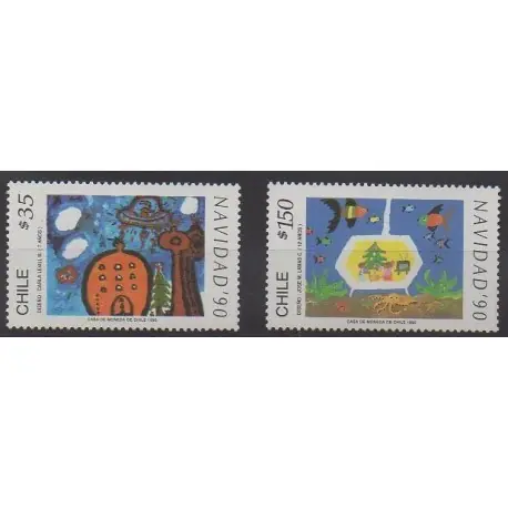 Chili - 1990 - No 1009/1010 - Dessins d'enfants - Noël Offre Spéciale