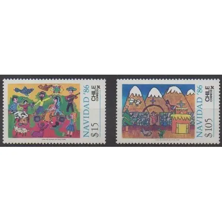 Nouvelle Collection Chili - 1986 - No 760/761 - Noël - Dessins d'enfants