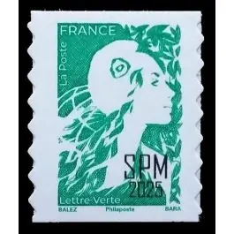 Timbre de collection Saint-Pierre et Miquelon - 1367 Autoadhsif Lettre Verte - Marianne de l'avenir Paiement Sécurisé